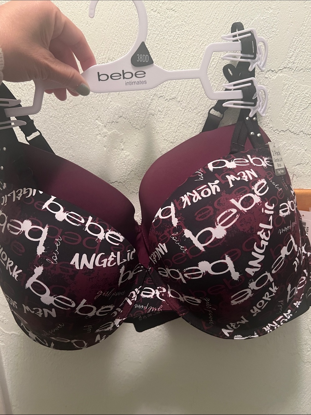 #2398**bebe Push-Up Bra in Burgundy with Black and White Logo Print - Picture 3 of 15